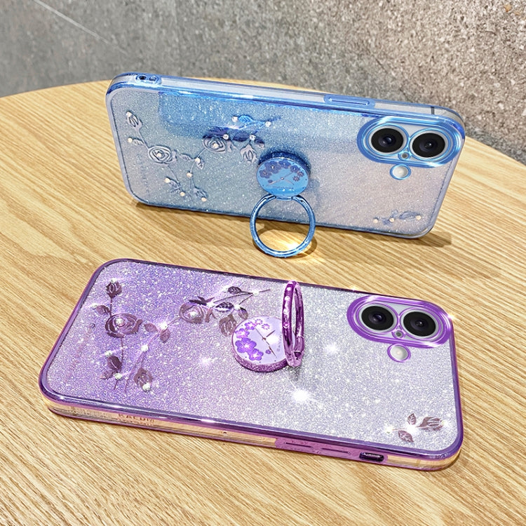 For iPhone 16 Gradient Glitter Immortal Flower Ring All-inclusive Phone Case