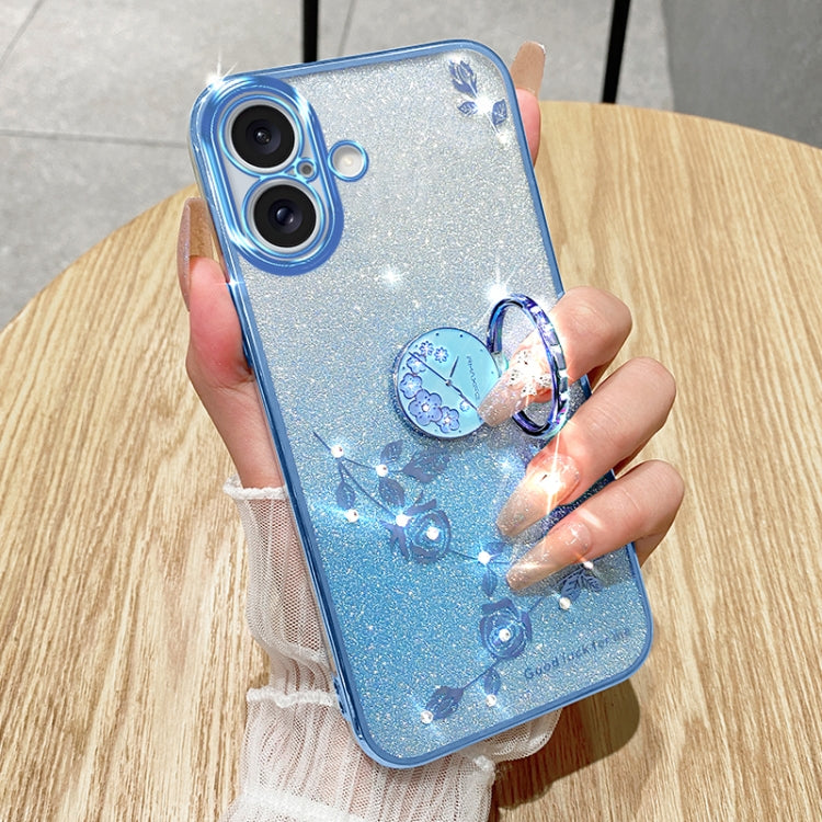 For iPhone 16 Gradient Glitter Immortal Flower Ring All-inclusive Phone Case