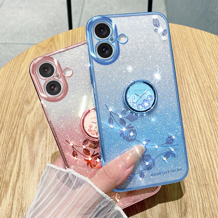 For iPhone 16 Gradient Glitter Immortal Flower Ring All-inclusive Phone Case