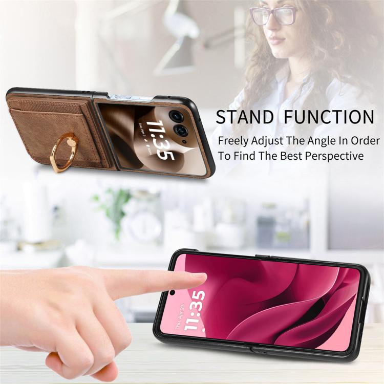 For Motorola Razr 60 Ultra Retro Skin-feel Ring Card Bag Phone Case