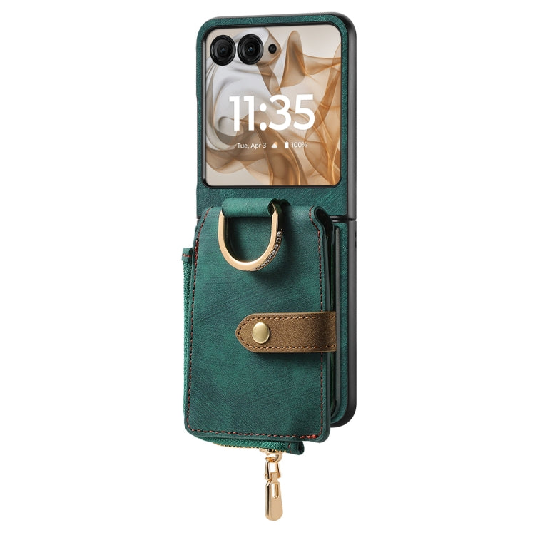 For Motorola Razr 50 Retro Ring Vertical Zipper Wallet Phone Case