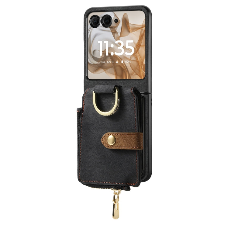 For Motorola Razr 50 Retro Ring Vertical Zipper Wallet Phone Case