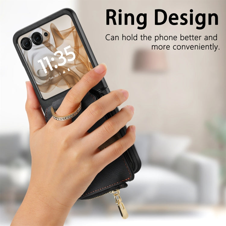 For Motorola Razr 50 Retro Ring Vertical Zipper Wallet Phone Case