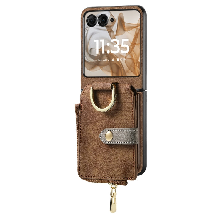 For Motorola Razr 50 Retro Ring Vertical Zipper Wallet Phone Case