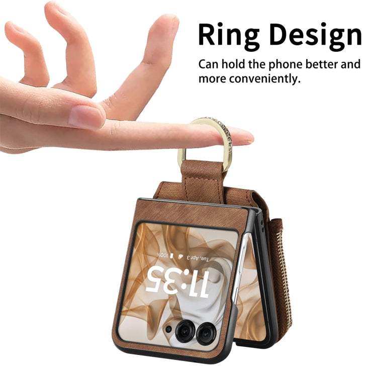 For Motorola Razr 50 Retro Ring Vertical Zipper Wallet Phone Case