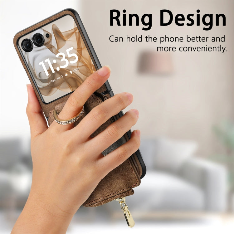 For Motorola Razr 50 Retro Ring Vertical Zipper Wallet Phone Case