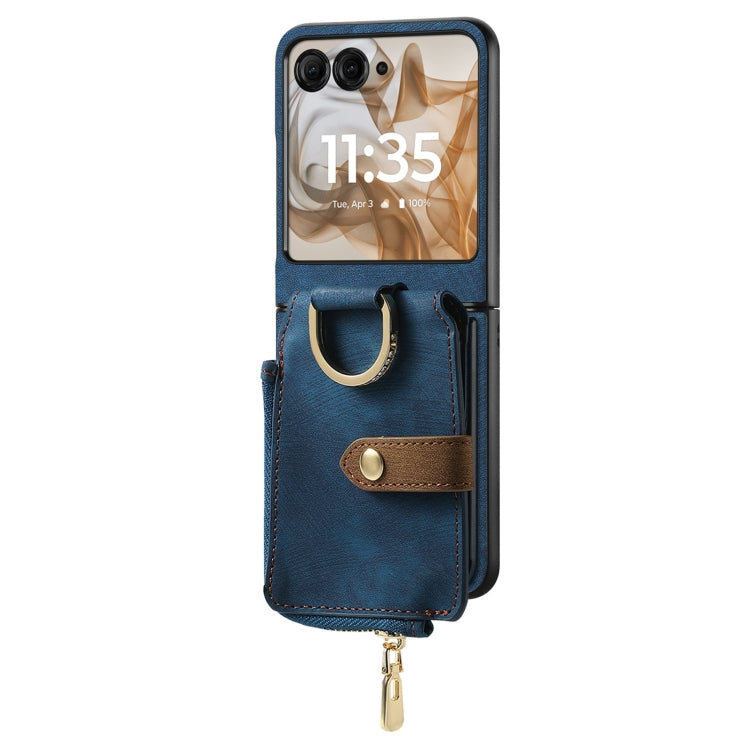 For Motorola Razr 50 Retro Ring Vertical Zipper Wallet Phone Case