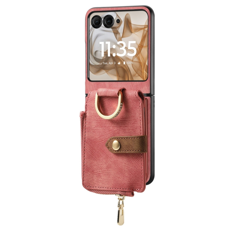 For Motorola Razr 50 Retro Ring Vertical Zipper Wallet Phone Case