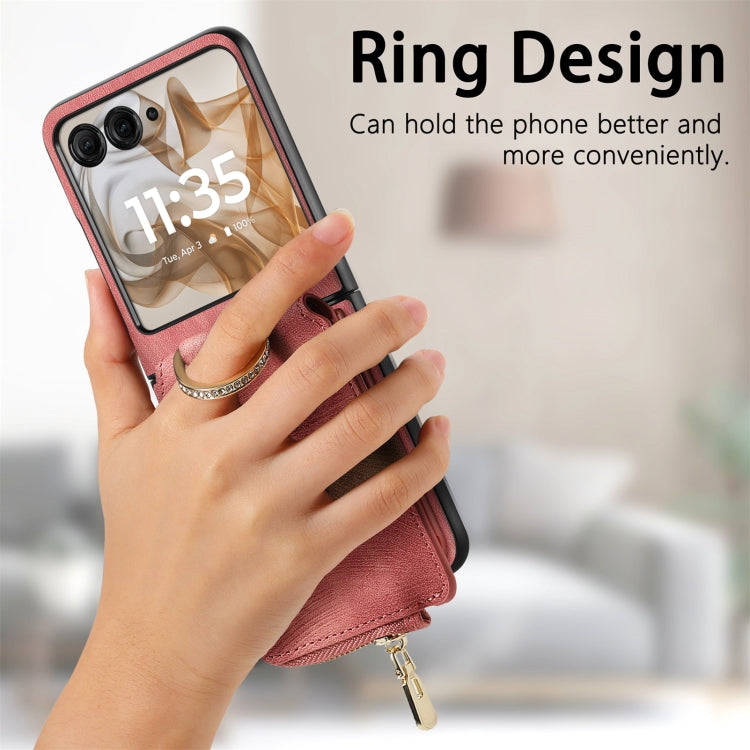 For Motorola Razr 50 Retro Ring Vertical Zipper Wallet Phone Case