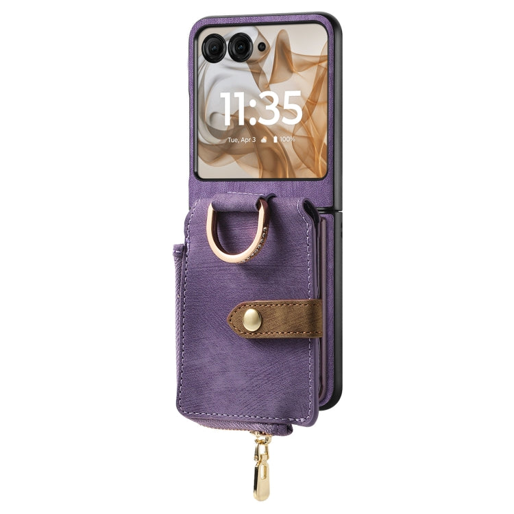 For Motorola Razr 50 Retro Ring Vertical Zipper Wallet Phone Case