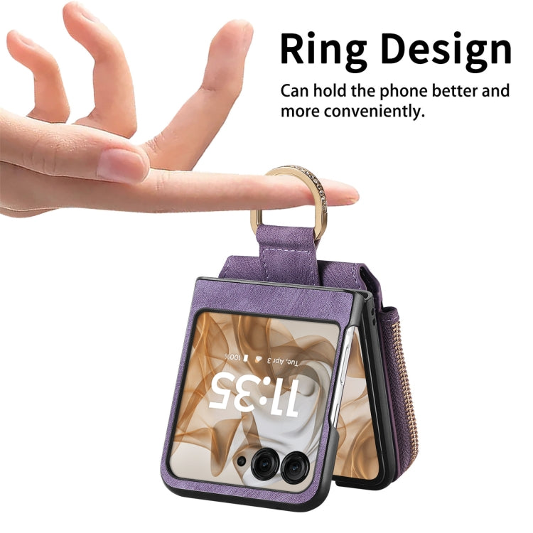 For Motorola Razr 50 Retro Ring Vertical Zipper Wallet Phone Case