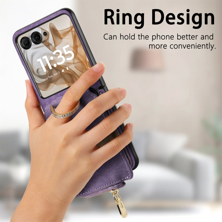 For Motorola Razr 50 Retro Ring Vertical Zipper Wallet Phone Case