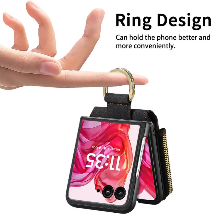 For Motorola Razr 60 Retro Ring Vertical Zipper Wallet Phone Case