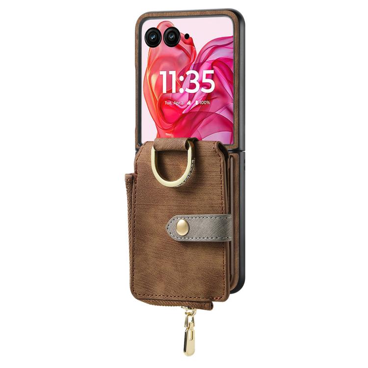 For Motorola Razr 60 Retro Ring Vertical Zipper Wallet Phone Case