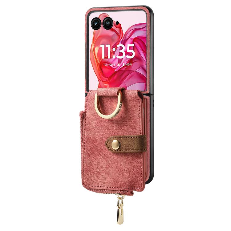 For Motorola Razr 60 Retro Ring Vertical Zipper Wallet Phone Case