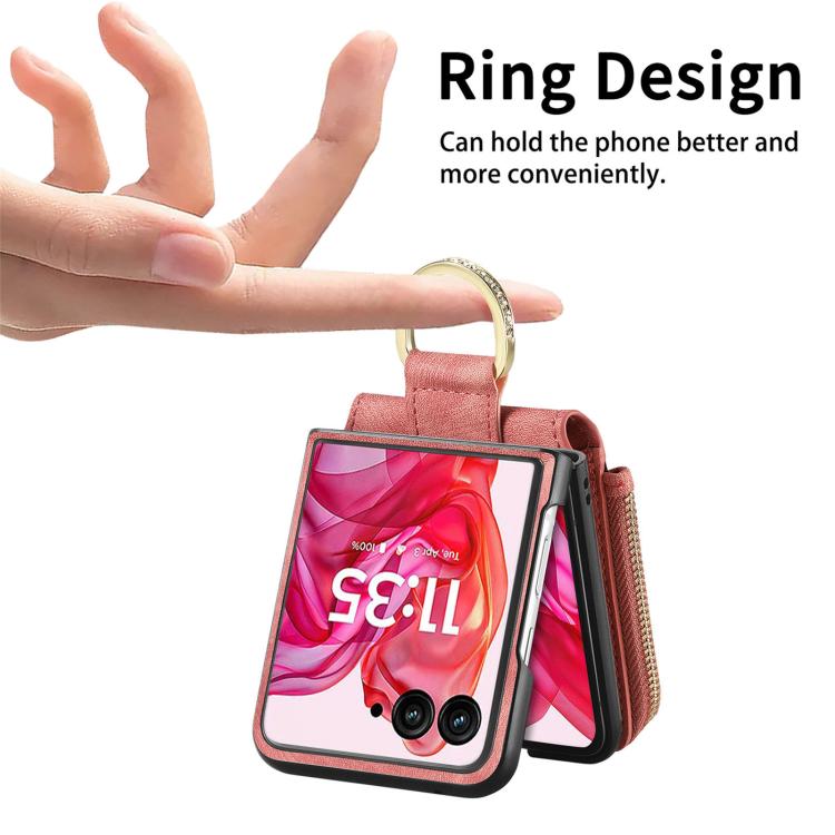 For Motorola Razr 60 Retro Ring Vertical Zipper Wallet Phone Case