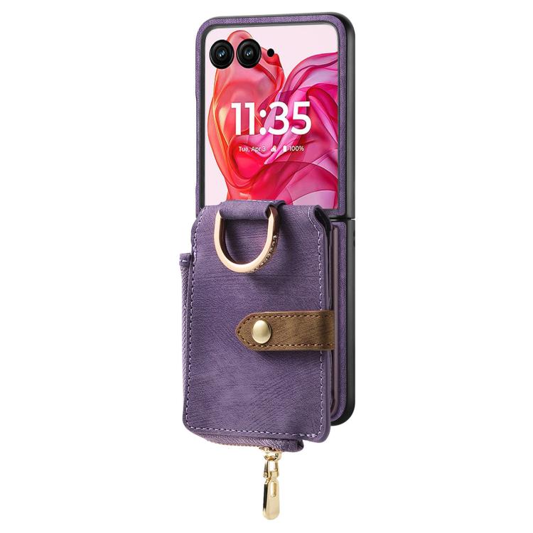 For Motorola Razr 60 Retro Ring Vertical Zipper Wallet Phone Case