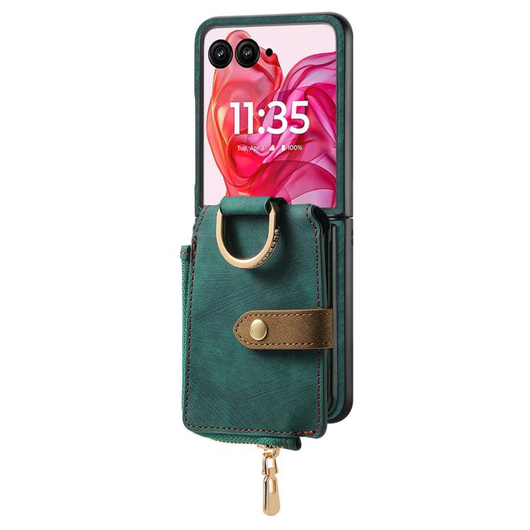 For Motorola Razr 60 Ultra Retro Ring Vertical Zipper Wallet Phone Case