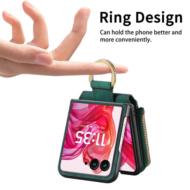 For Motorola Razr 60 Ultra Retro Ring Vertical Zipper Wallet Phone Case