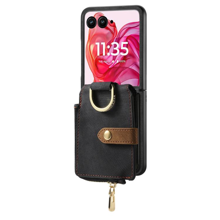 For Motorola Razr 60 Ultra Retro Ring Vertical Zipper Wallet Phone Case