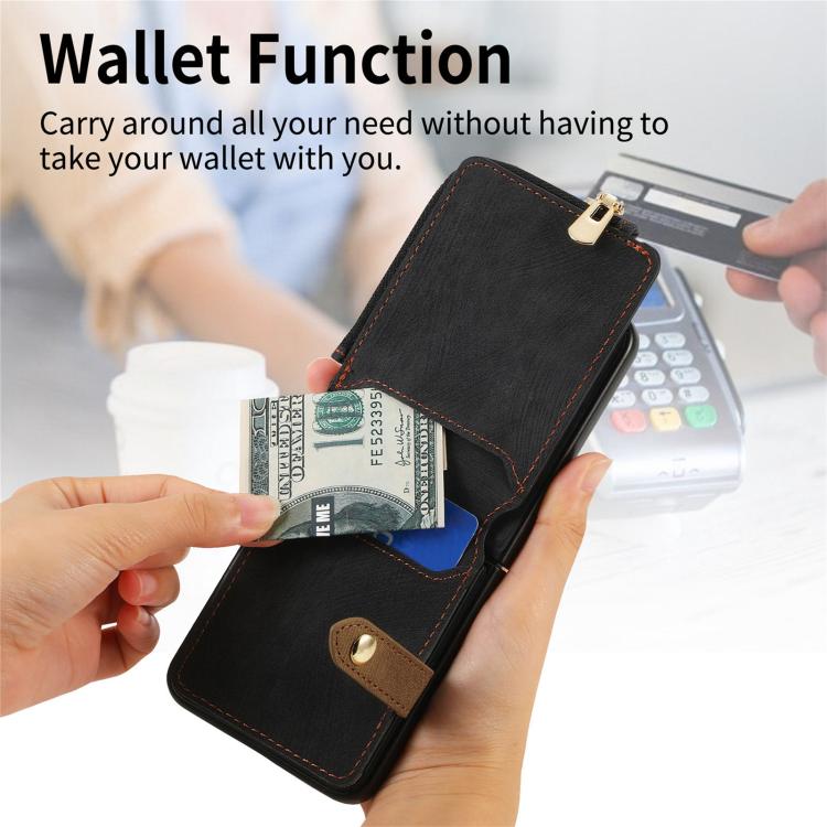 For Motorola Razr 60 Ultra Retro Ring Vertical Zipper Wallet Phone Case