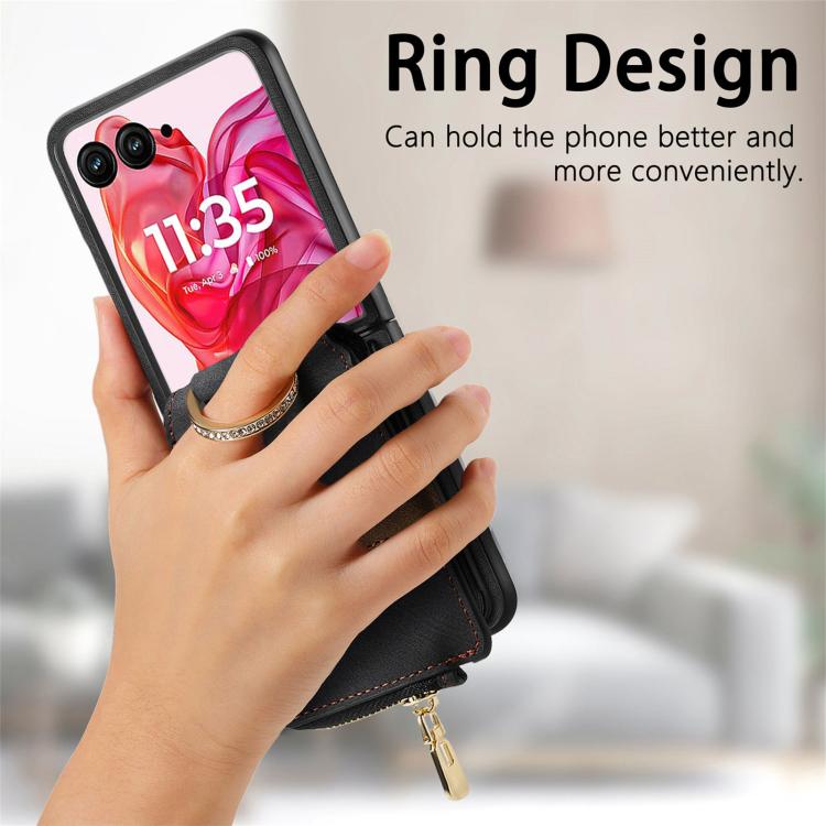 For Motorola Razr 60 Ultra Retro Ring Vertical Zipper Wallet Phone Case