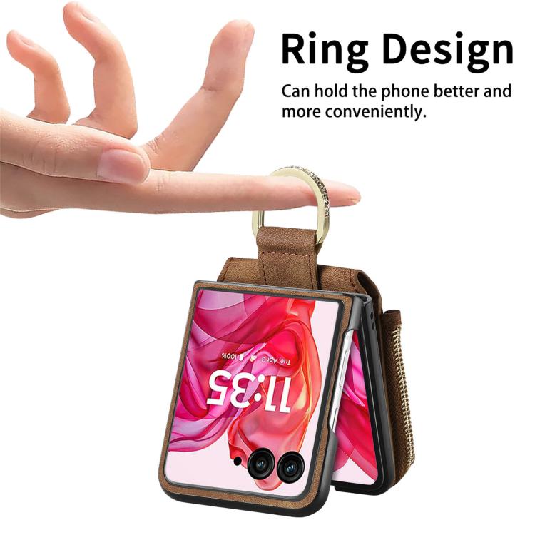 For Motorola Razr 60 Ultra Retro Ring Vertical Zipper Wallet Phone Case