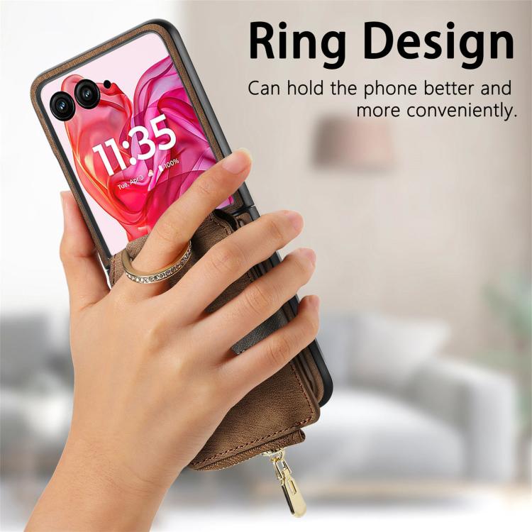 For Motorola Razr 60 Ultra Retro Ring Vertical Zipper Wallet Phone Case