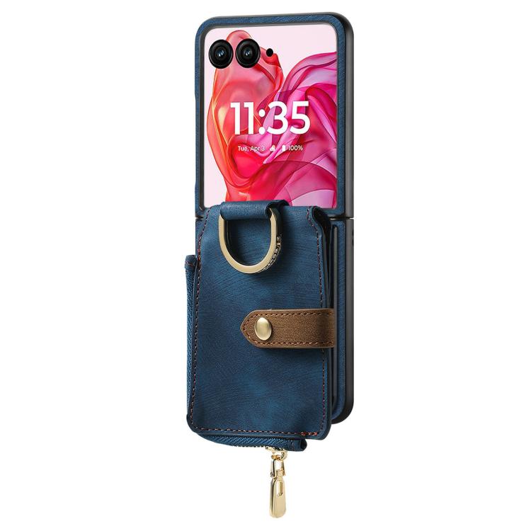For Motorola Razr 60 Ultra Retro Ring Vertical Zipper Wallet Phone Case