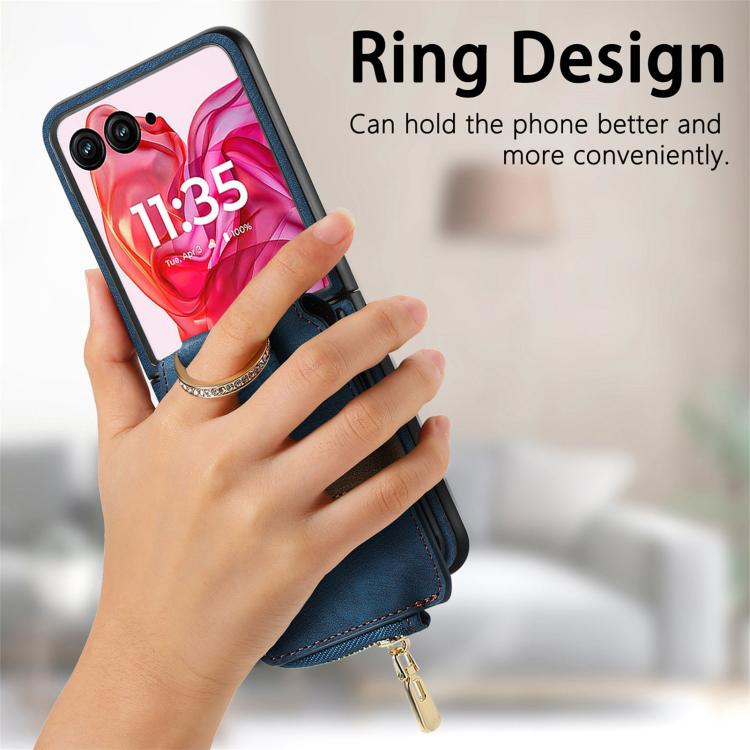 For Motorola Razr 60 Ultra Retro Ring Vertical Zipper Wallet Phone Case