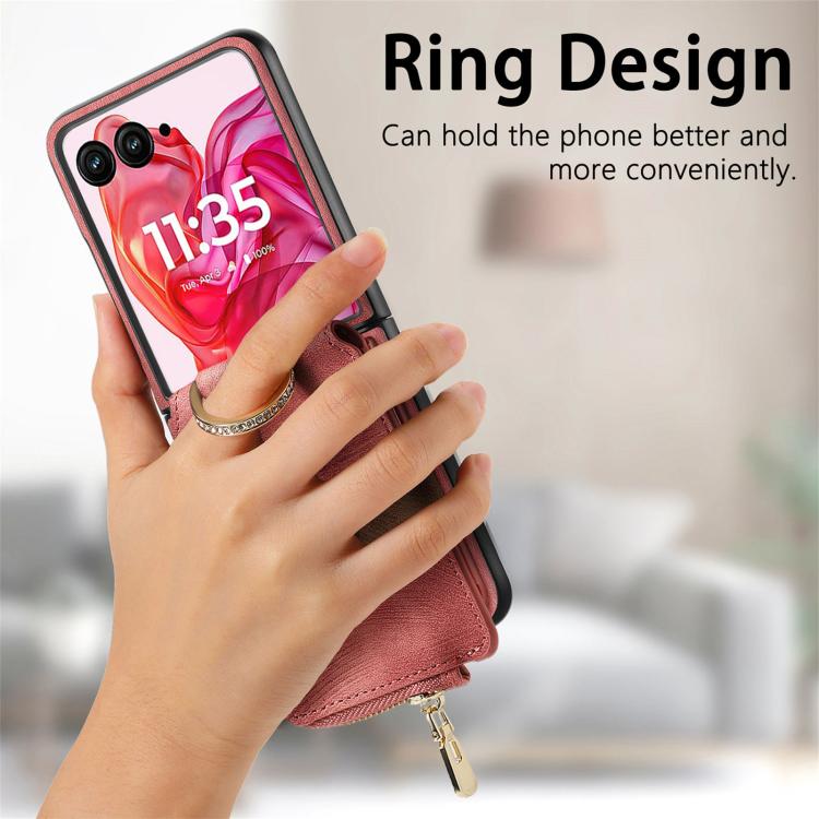 For Motorola Razr 60 Ultra Retro Ring Vertical Zipper Wallet Phone Case