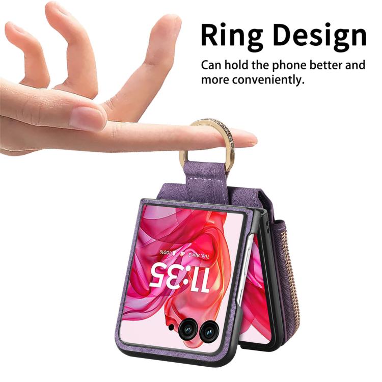 For Motorola Razr 60 Ultra Retro Ring Vertical Zipper Wallet Phone Case