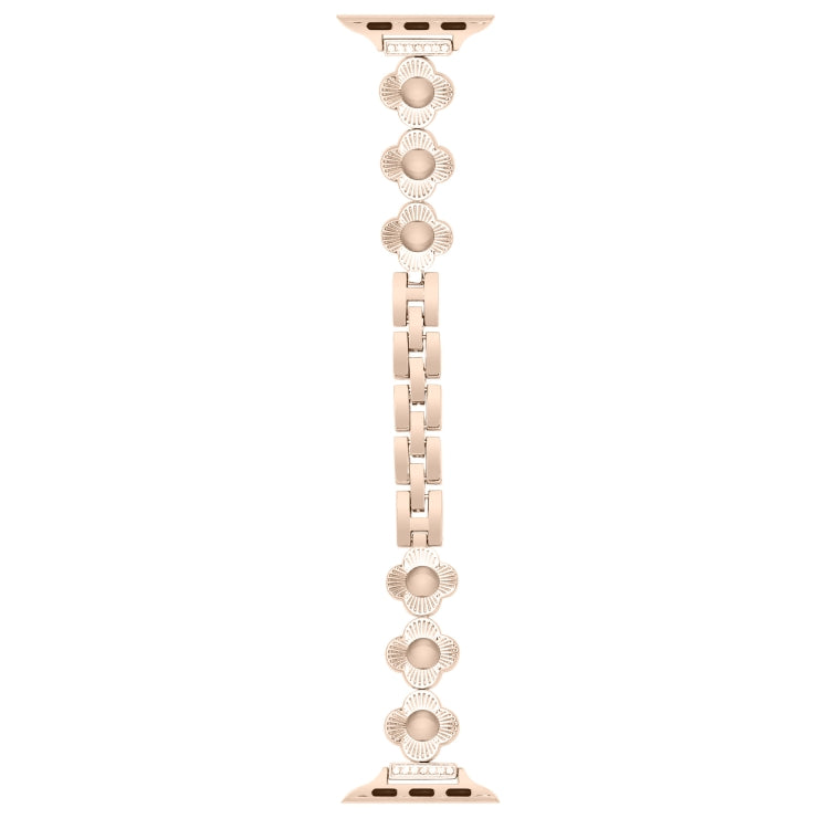 For Apple Watch Series 9 45mm Four Leaf Clover Quick-Release Metal Chain Watch Band