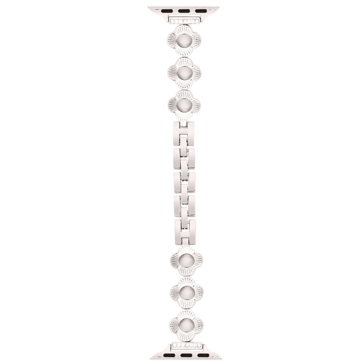 For Apple Watch Series 9 45mm Four Leaf Clover Quick-Release Metal Chain Watch Band