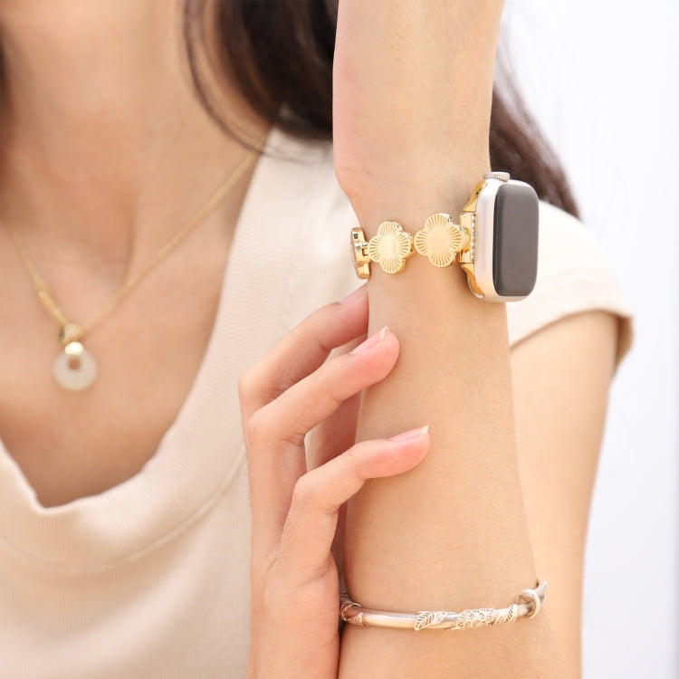 For Apple Watch Ultra 49mm Four Leaf Clover Quick-Release Metal Chain Watch Band