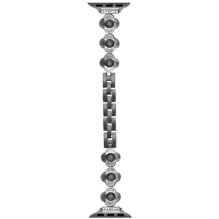 For Apple Watch SE 2022 44mm Four Leaf Clover Quick-Release Metal Chain Watch Band