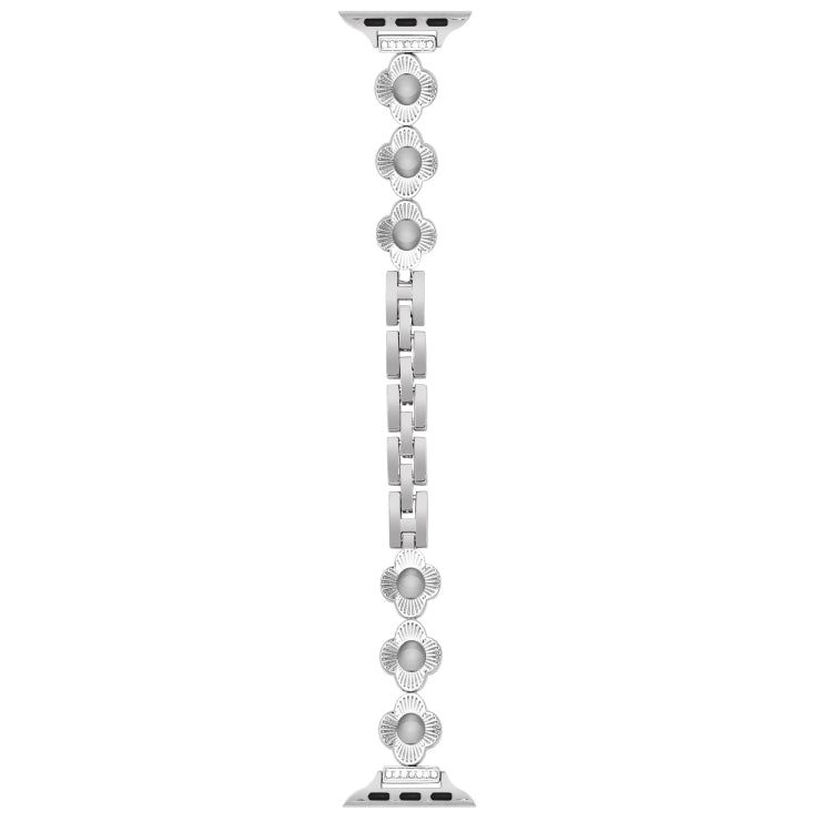 For Apple Watch Series 3 42mm Four Leaf Clover Quick-Release Metal Chain Watch Band