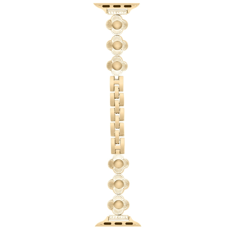 For Apple Watch Series 9 41mm Four Leaf Clover Quick-Release Metal Chain Watch Band