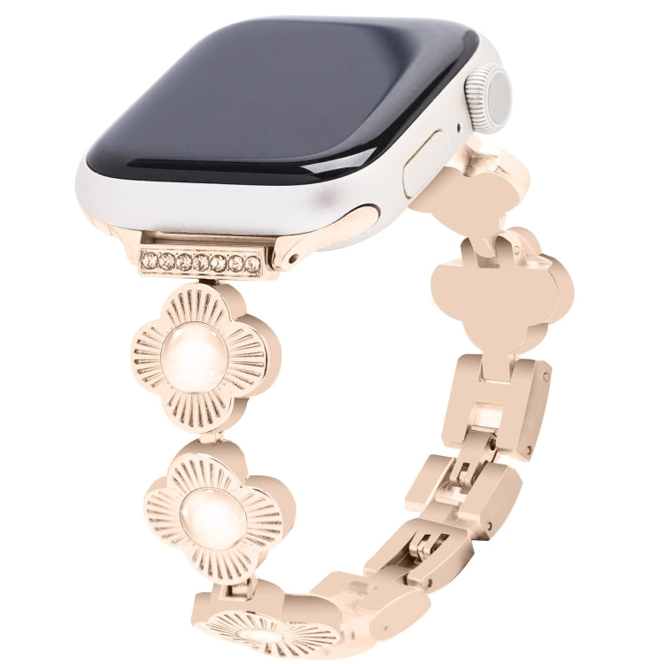 For Apple Watch SE 2022 40mm Four Leaf Clover Quick-Release Metal Chain Watch Band