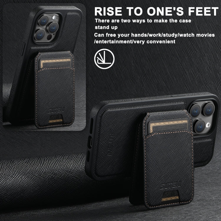 For iPhone 14 Pro Max Suteni M2 Cross-Grain MagSafe Vertical Card Back Phone Case