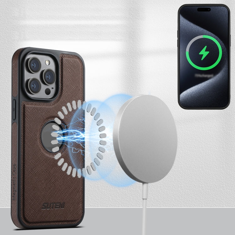 For iPhone 13 Pro Max Suteni M2 Cross-Grain MagSafe Vertical Card Back Phone Case
