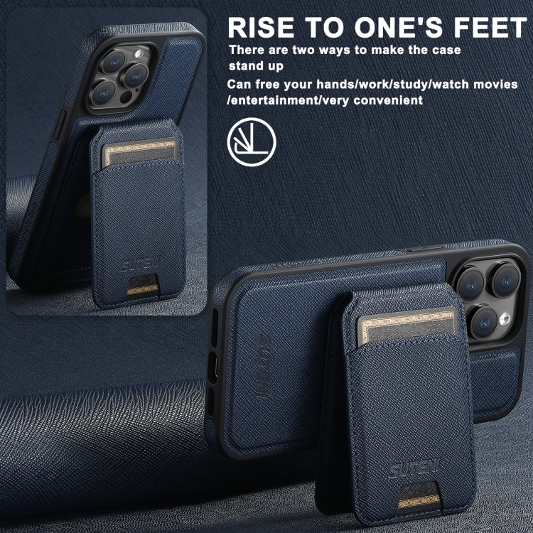 For iPhone 13 Pro Suteni M2 Cross-Grain MagSafe Vertical Card Back Phone Case
