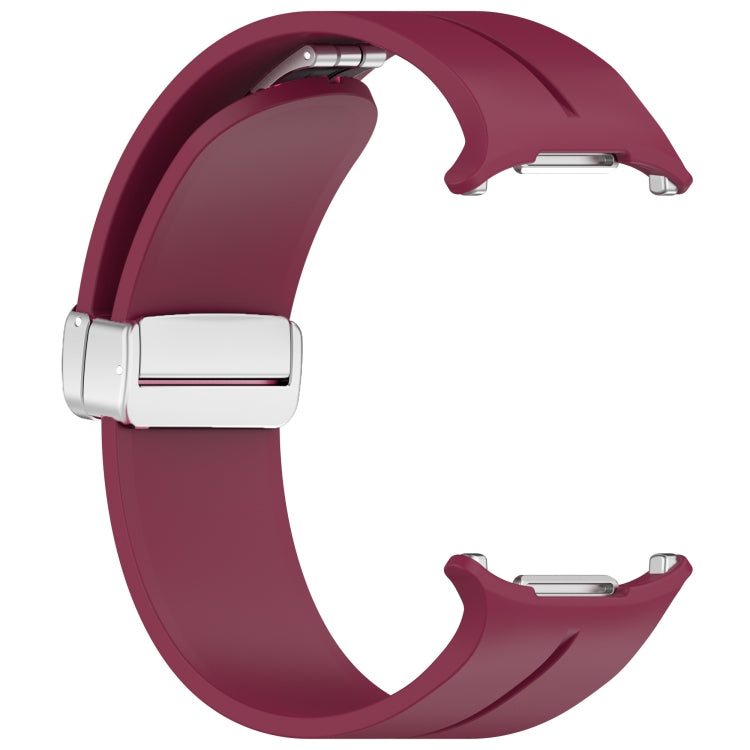 For Samsung Galaxy Watch Ultra 47mm / Ultra 2025 Groove Magnetic Folding Silver Buckle Silicone Watch Band