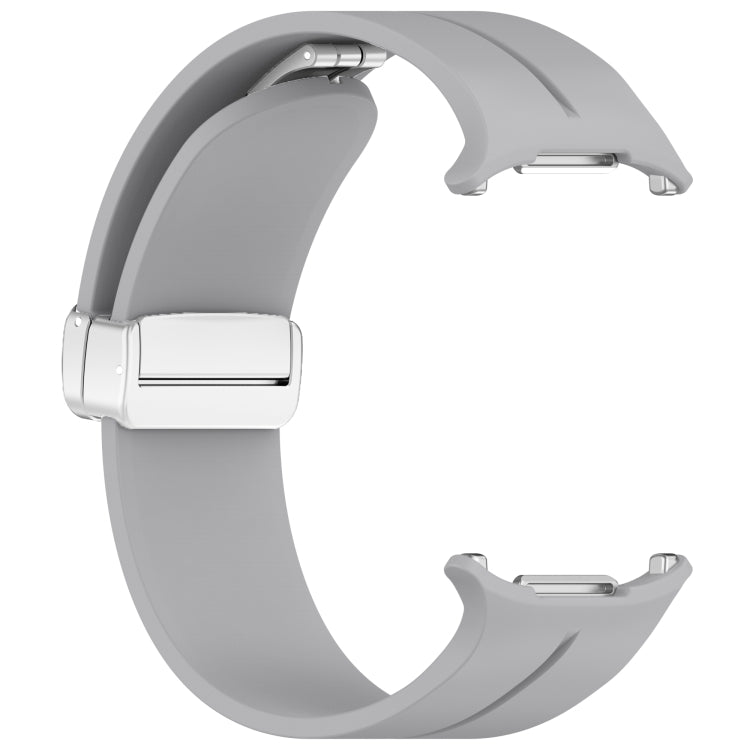 For Samsung Galaxy Watch Ultra 47mm / Ultra 2025 Groove Magnetic Folding Silver Buckle Silicone Watch Band