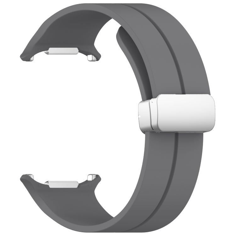 For Samsung Galaxy Watch Ultra 47mm / Ultra 2025 Groove Magnetic Folding Silver Buckle Silicone Watch Band