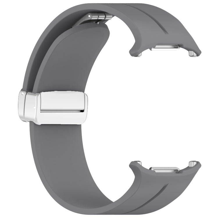 For Samsung Galaxy Watch Ultra 47mm / Ultra 2025 Groove Magnetic Folding Silver Buckle Silicone Watch Band