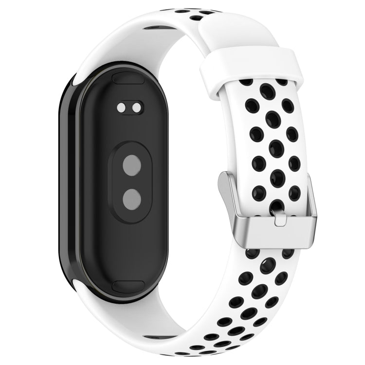 For Xiaomi Smart Band 10 / 9 / 8 Holes Style Metal Connector Two Color Silicone Watch Band