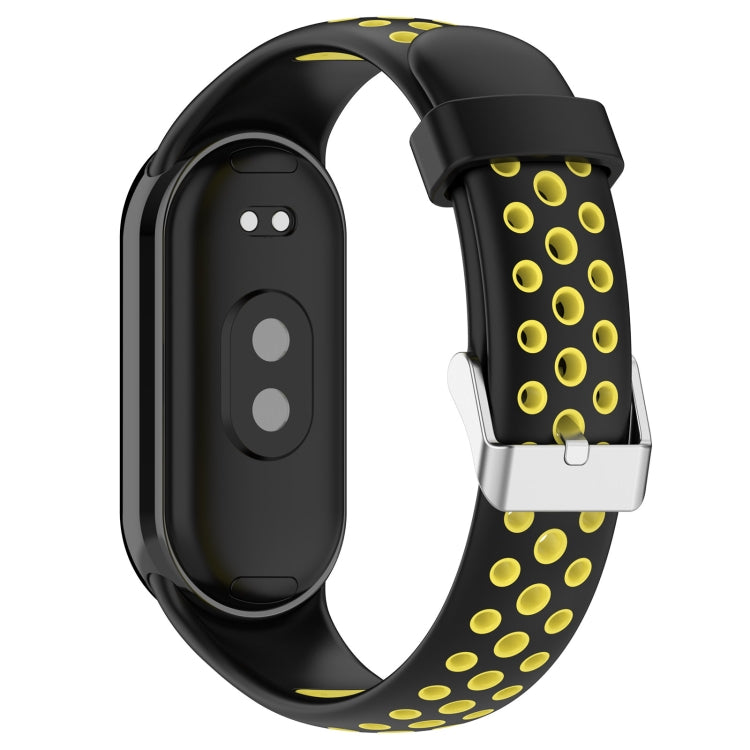 For Xiaomi Smart Band 10 / 9 / 8 Holes Style Metal Connector Two Color Silicone Watch Band