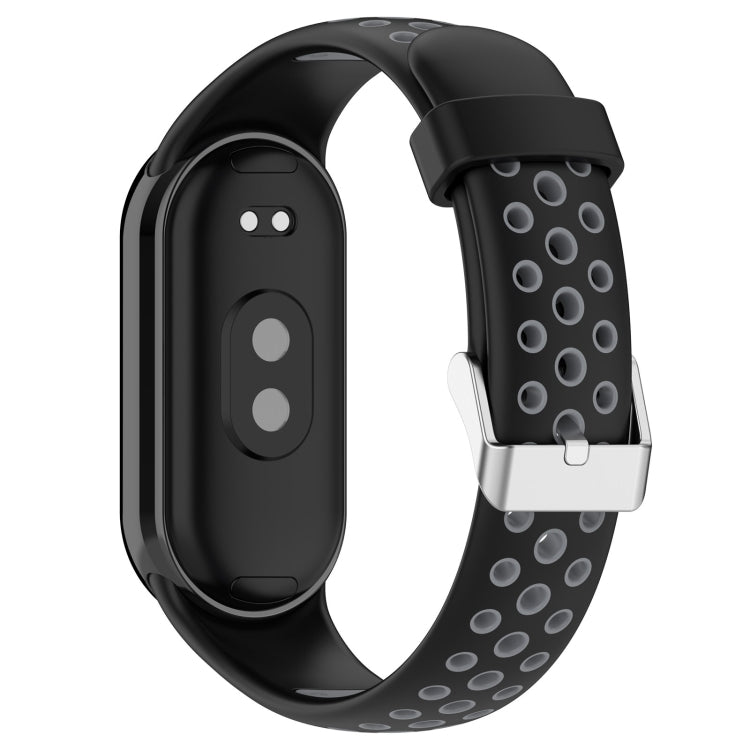 For Xiaomi Smart Band 10 / 9 / 8 Holes Style Metal Connector Two Color Silicone Watch Band