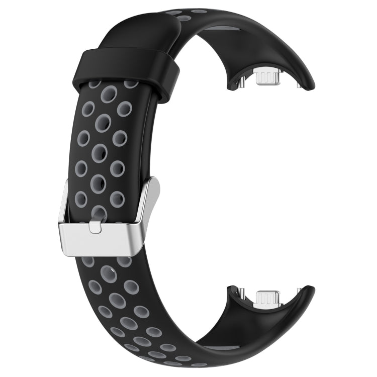 For Xiaomi Smart Band 10 / 9 / 8 Holes Style Metal Connector Two Color Silicone Watch Band